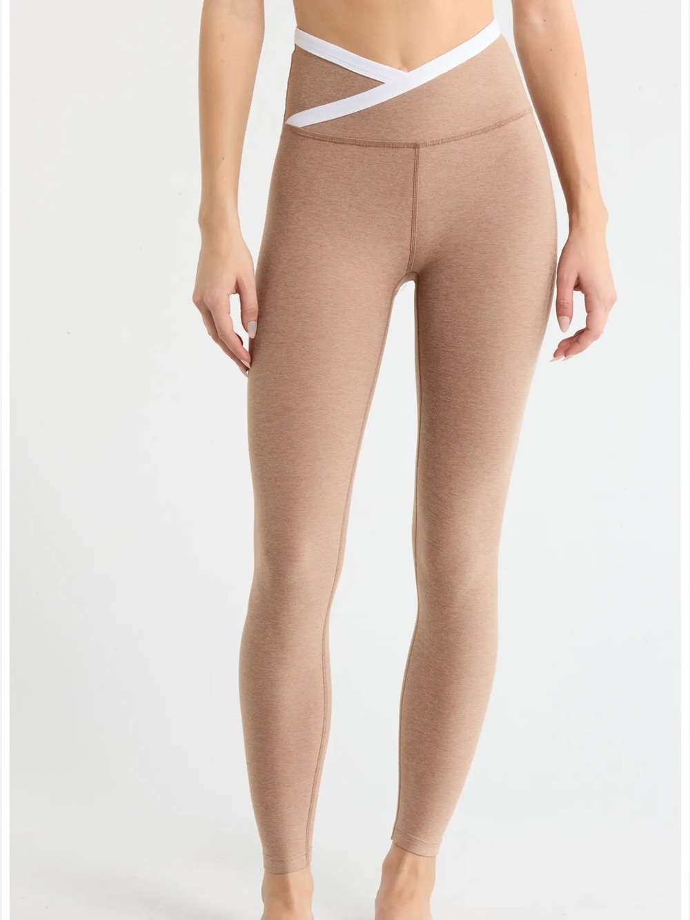 Spacedye Outlines High Waisted Midi Legging - Desert Sand Heather/Cloud White /